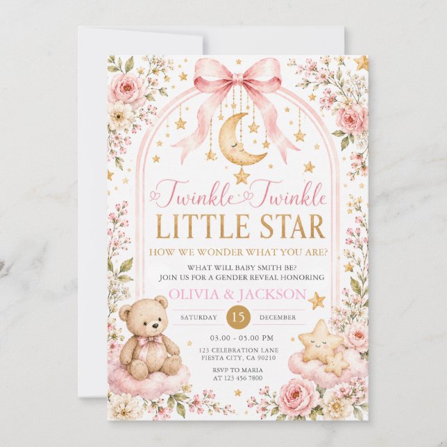 Twinkle Twinkle Little Star Bär Geschlechtsenthüll Einladung (Vorderseite)