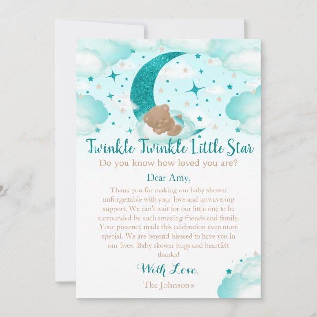 Twinkle Twinkle Little Star Bear Baby Dusche Dankeskarte (Vorderseite)