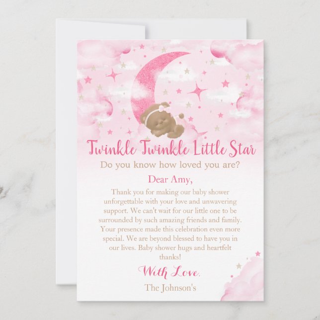 Twinkle Twinkle Little Star Bear Baby Dusche Dankeskarte (Vorderseite)