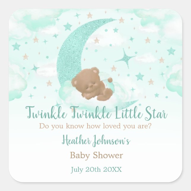 Twinkle Twinkle Little Star Bear Baby Dusche Quadratischer Aufkleber (Vorderseite)