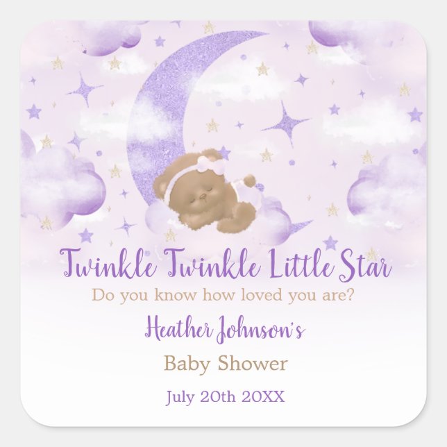 Twinkle Twinkle Little Star Bear Baby Dusche Quadratischer Aufkleber (Vorderseite)