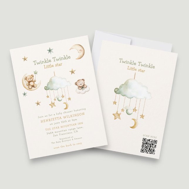 Twinkle Twinkle Little Star Bear Moon Baby Shower  Einladung (Von Creator hochgeladen)