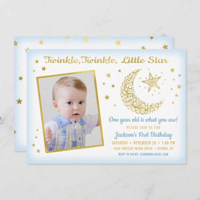 Twinkle, Twinkle, Little Star Birthday Boy Foto Einladung (Vorne/Hinten)