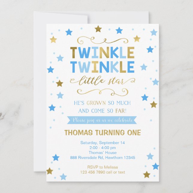 Twinkle Twinkle Little Star Birthday Invite, Junge Einladung (Vorderseite)