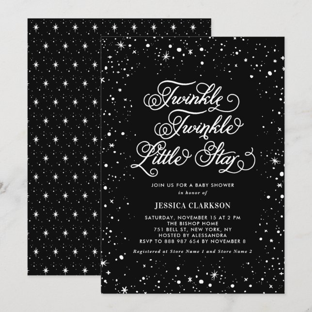 Twinkle Twinkle Little Star Black Baby Dusche Einladung (Vorne/Hinten)
