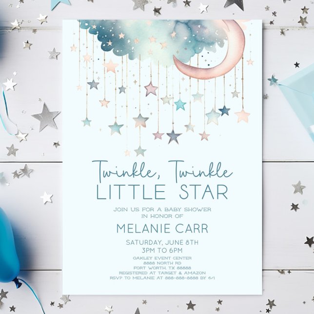 Twinkle Twinkle Little Star Blue Baby Dusche Einladung (Von Creator hochgeladen)