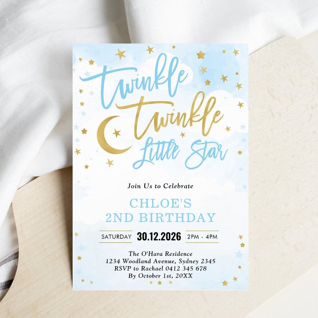 Twinkle Twinkle Little Star Blue Boy Birthday Einladung (Von Creator hochgeladen)