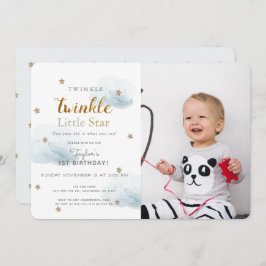 Twinkle Twinkle Little Star Blue Foto Geburtstag Einladung