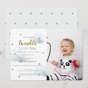 Twinkle Twinkle Little Star Blue Foto Geburtstag Einladung