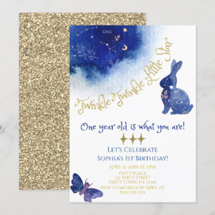 Twinkle Twinkle Little Star Blue Gold Wasserfarbe Einladung