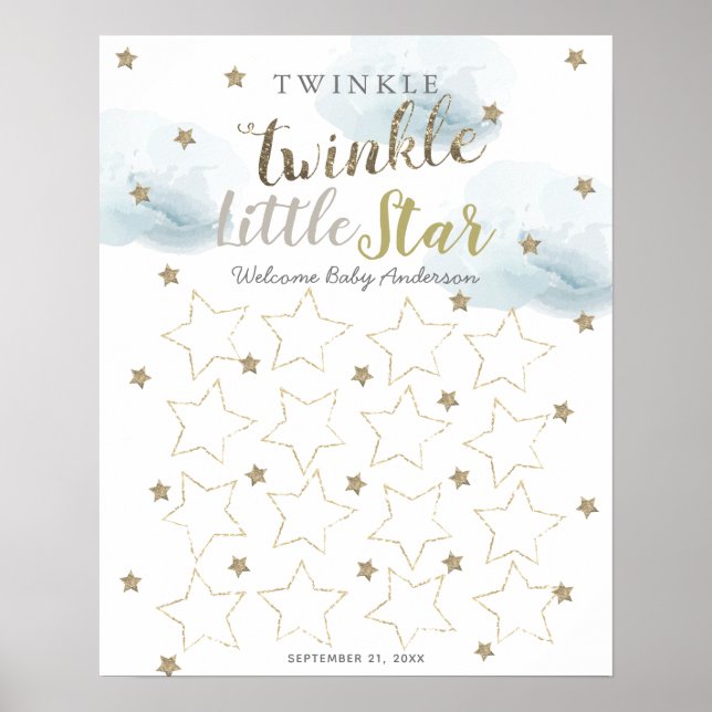 Twinkle Twinkle Little Star Blue Guest Book Sign Poster (Vorne)