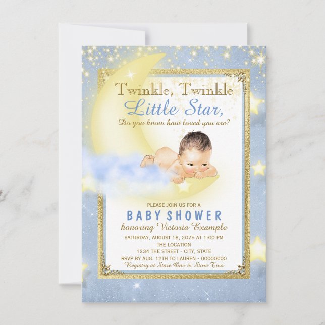 Twinkle Twinkle Little Star Boy Baby Dusche Einladung (Vorderseite)