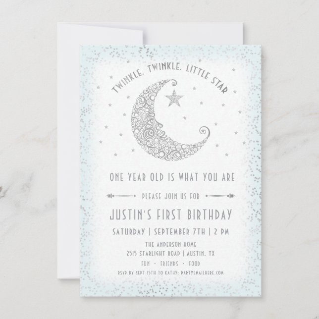 Twinkle Twinkle Little Star Boy Birthday Invite Einladung (Vorderseite)