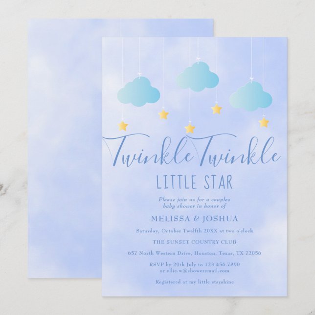Twinkle Twinkle Little Star Boy Blue Baby Dusche Einladung (Vorne/Hinten)