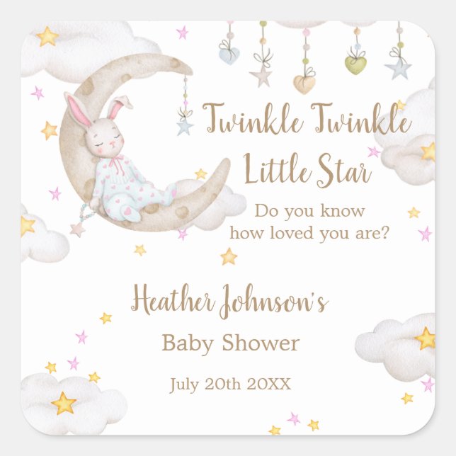 Twinkle Twinkle Little Star Bunny Baby Dusche Quadratischer Aufkleber (Vorderseite)