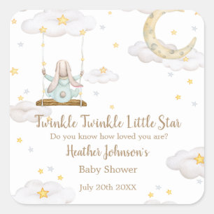 Twinkle Twinkle Little Star Bunny Baby Dusche Quadratischer Aufkleber