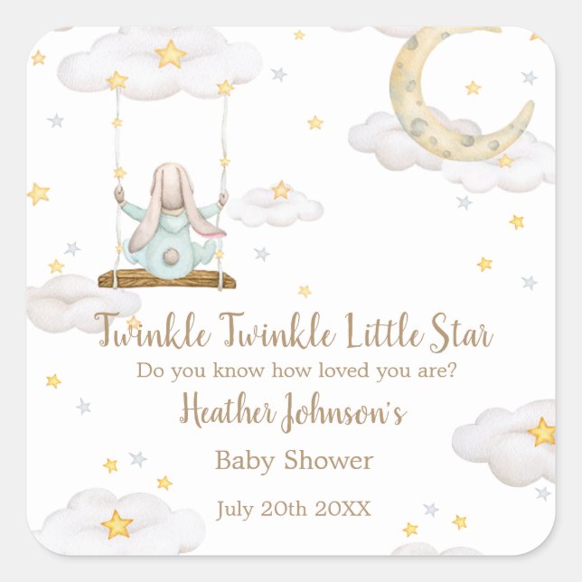 Twinkle Twinkle Little Star Bunny Baby Dusche Quadratischer Aufkleber (Vorderseite)