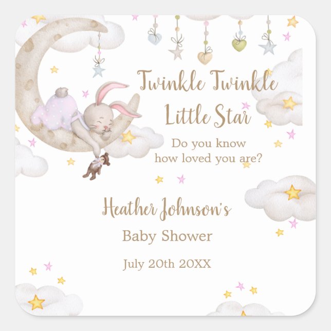 Twinkle Twinkle Little Star Bunny Baby Dusche Quadratischer Aufkleber (Vorderseite)