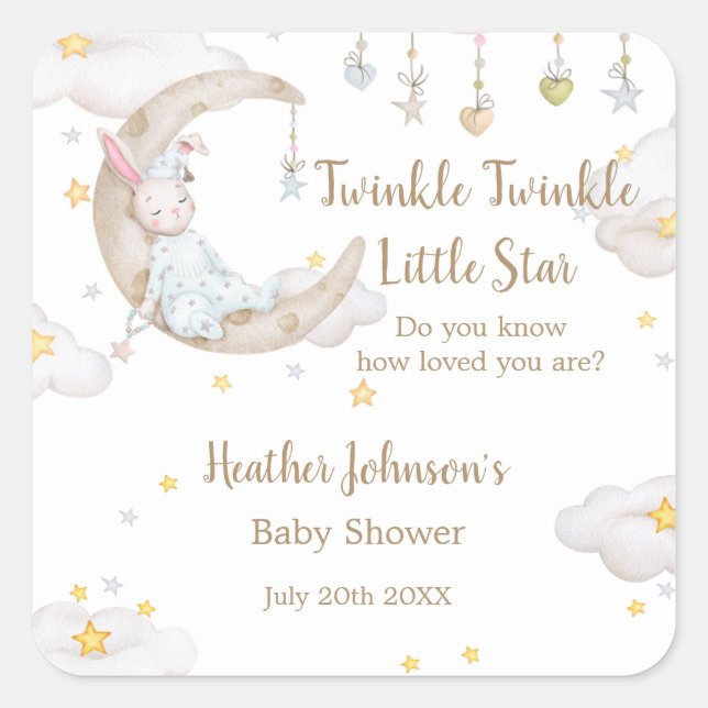 Twinkle Twinkle Little Star Bunny Baby Dusche Quadratischer Aufkleber (Vorderseite)