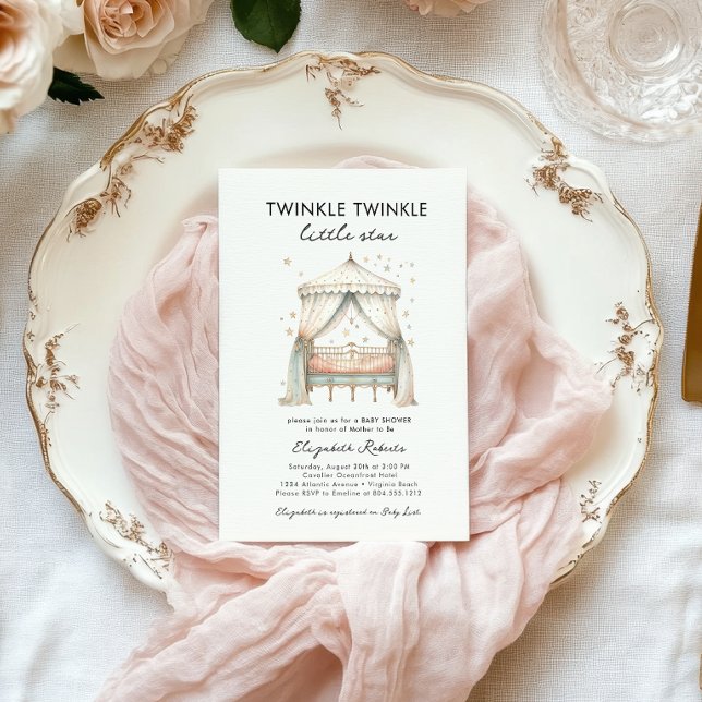 Twinkle Twinkle Little Star Elegant Babydusche Einladung (Twinkle Twinkle Little Star Baby Shower Invitation )