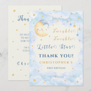Twinkle Twinkle Little Star Erster Geburtstag Blau Dankeskarte