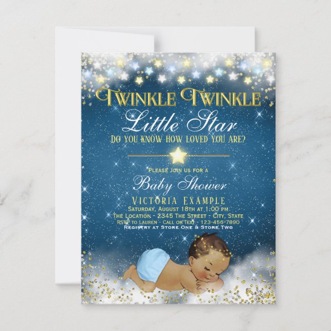 Twinkle Twinkle Little Star Ethnic Baby Boy Dusche Einladung (Vorderseite)