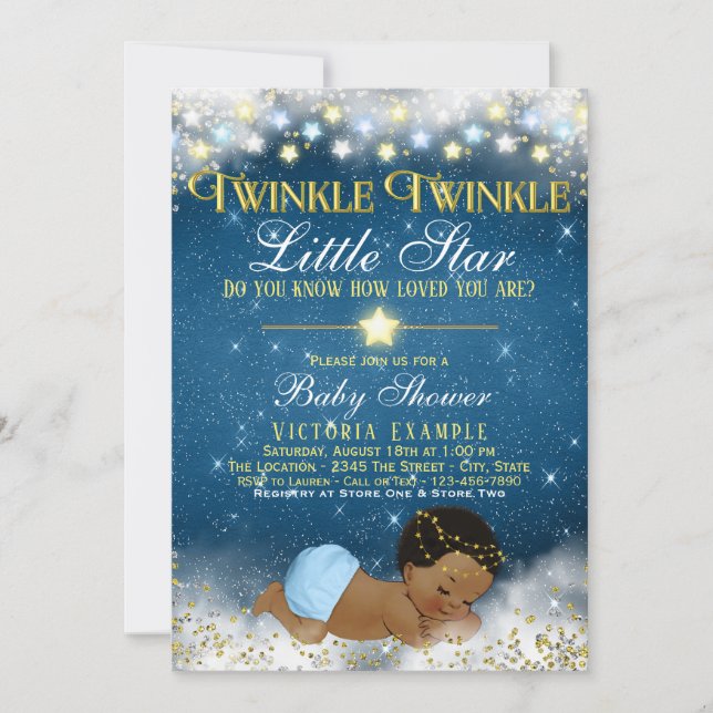 Twinkle Twinkle Little Star Ethnic Boy Baby Dusche Einladung (Vorderseite)