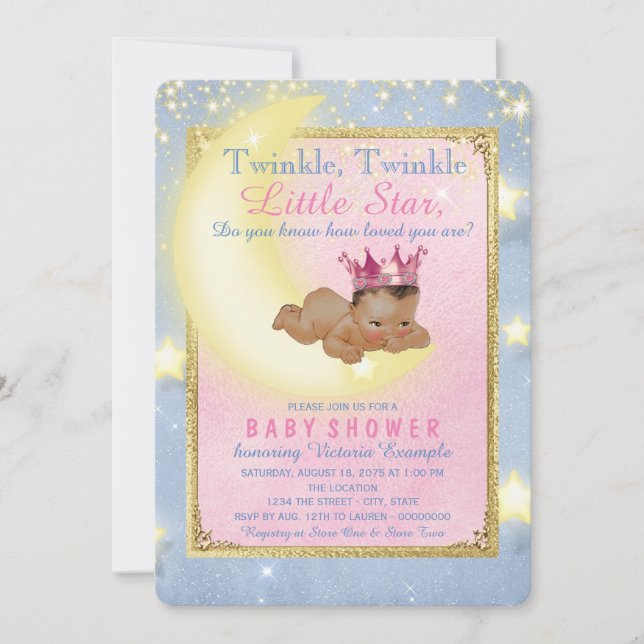 Twinkle Twinkle Little Star Ethnic Girl Dusche Einladung (Vorderseite)
