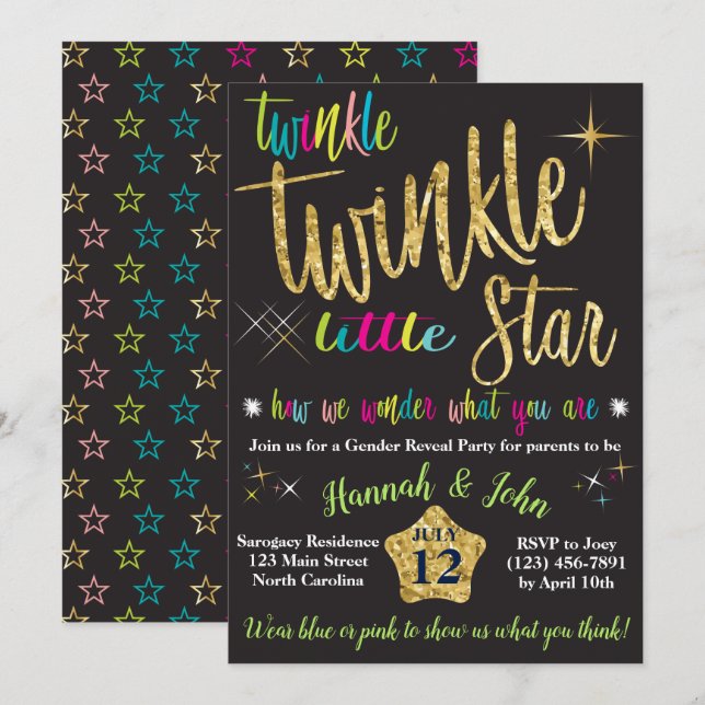 Twinkle Twinkle Little Star Gender Reveal Einladung (Vorne/Hinten)
