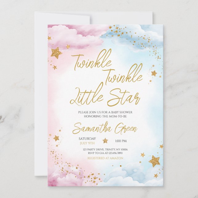 Twinkle Twinkle Little Star Gender Reveal Einladung (Vorderseite)