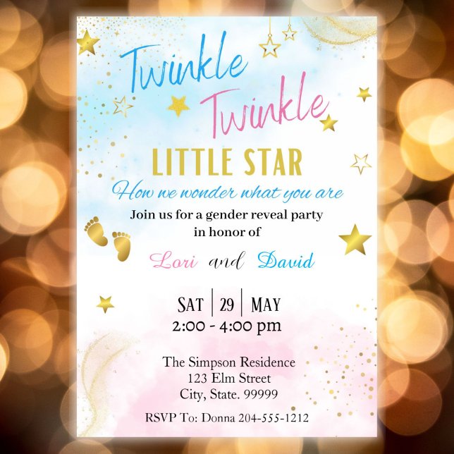 Twinkle Twinkle Little Star Gender Reveal Einladung (Von Creator hochgeladen)