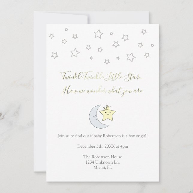 Twinkle Twinkle Little Star - Gender Reveal Invite Einladung (Vorderseite)