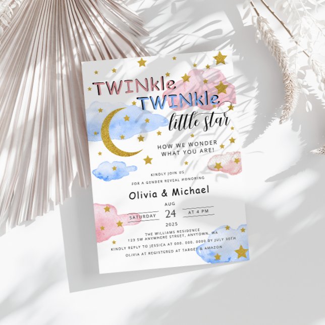 TWINkle TWINkle Little Star Gender Reveal Party Einladung (Von Creator hochgeladen)