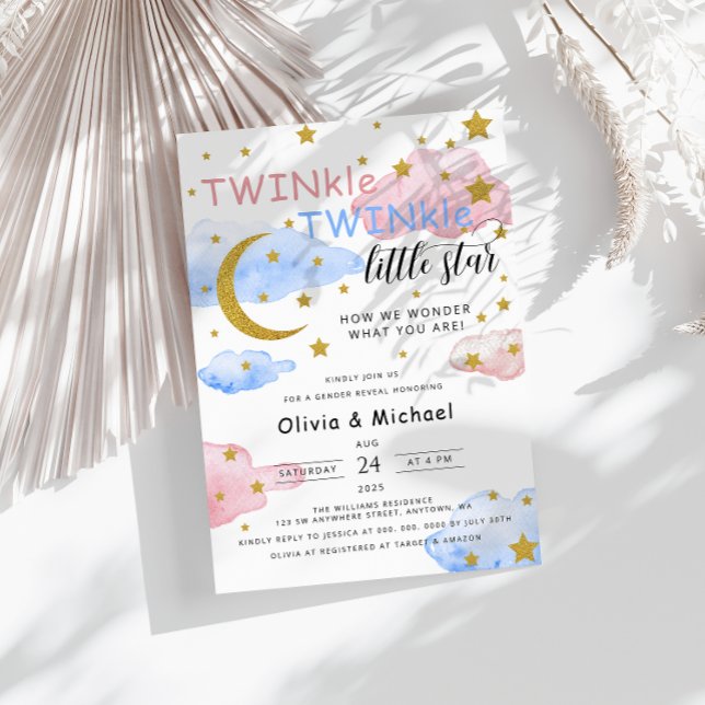 TWINkle TWINkle Little Star Gender Reveal Party Einladung (Von Creator hochgeladen)