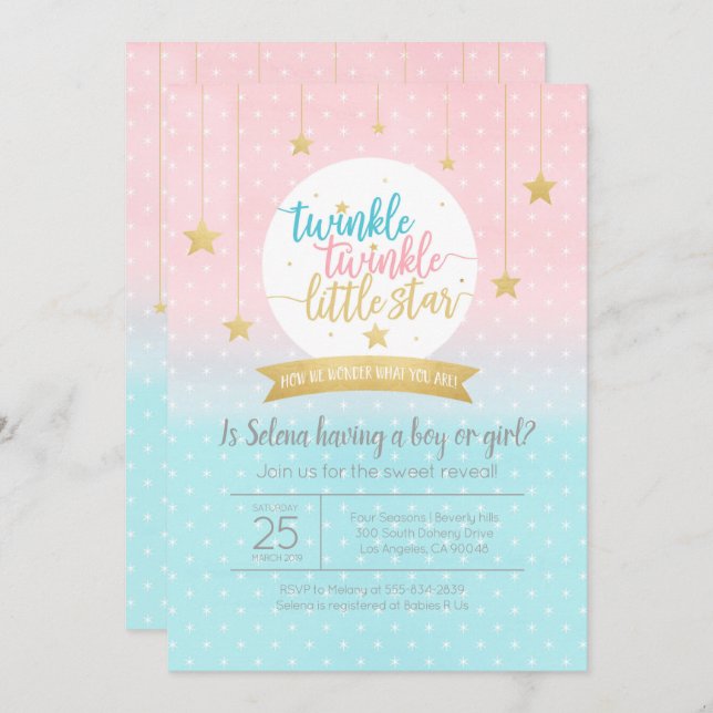 Twinkle Twinkle Little Star Gender Revewer Dusche Einladung (Vorne/Hinten)