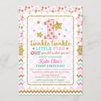 Twinkle Twinkle Little Star Girl 1. Geburtstag Einladung