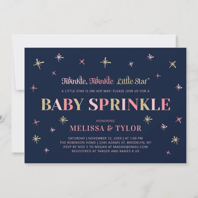 Twinkle Twinkle Little Star Girl Baby Sprinkle Einladung (Vorderseite)