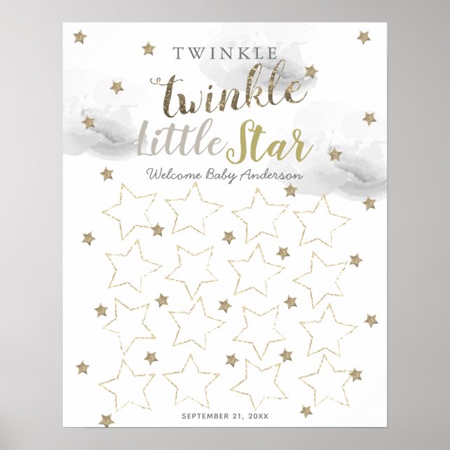 Twinkle Twinkle Little Star Gray Guest Book Sign Poster (Vorne)