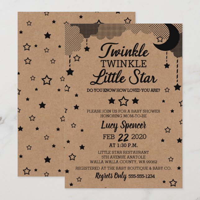 Twinkle Twinkle Little Star Kraft Baby Dusche Einladung (Vorne/Hinten)