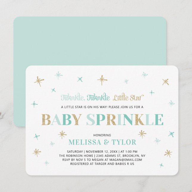 Twinkle Twinkle Little Star Mint Baby Sprinkle Einladung (Vorne/Hinten)