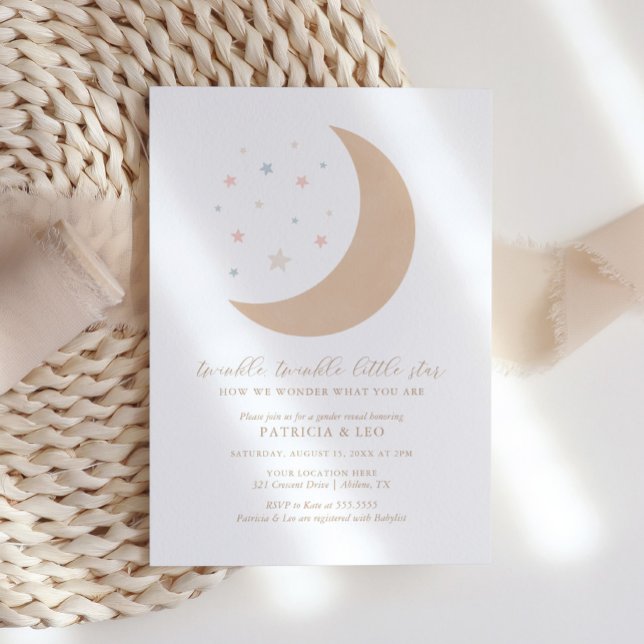 Twinkle Twinkle Little Star Moon Gender Reveal Einladung (Von Creator hochgeladen)