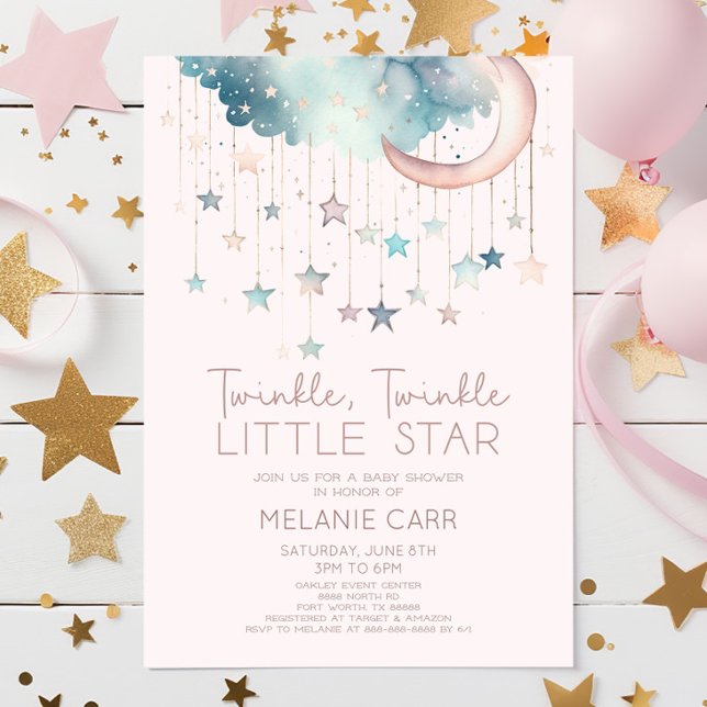 Twinkle Twinkle Little Star Pink Baby Dusche Einladung (Von Creator hochgeladen)