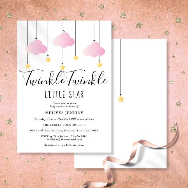 Twinkle Twinkle Little Star Pink Baby Girl Dusche Einladung (Twinkle Twinkle Little Star Pink Baby Girl Shower Invitation)