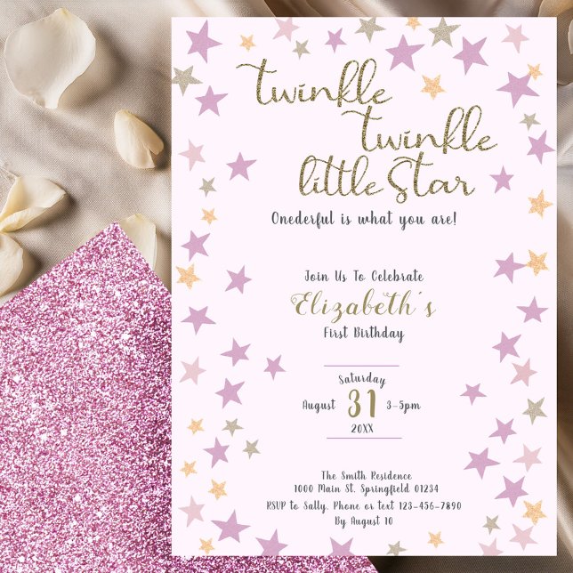 Twinkle Twinkle Little Star Pink Girl 1st Birthday Einladung (Von Creator hochgeladen)