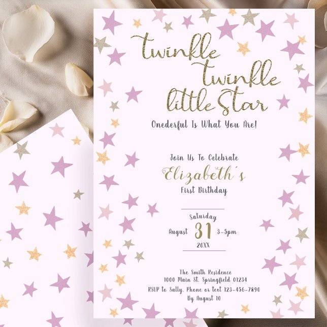 Twinkle Twinkle Little Star Pink Girl 1st Birthday Einladung (Von Creator hochgeladen)