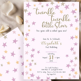 Twinkle Twinkle Little Star Pink Girl 1st Birthday Einladung