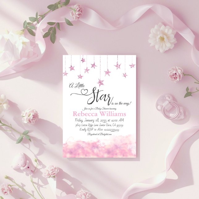 Twinkle Twinkle Little Star Pink Girl Baby Shower Einladung (Von Creator hochgeladen)