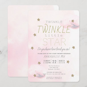 Twinkle Twinkle Little Star Pink Girl Babydusche Einladung