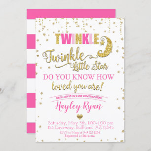 Twinkle Twinkle Little Star Pink Gold Baby Dusche Einladung
