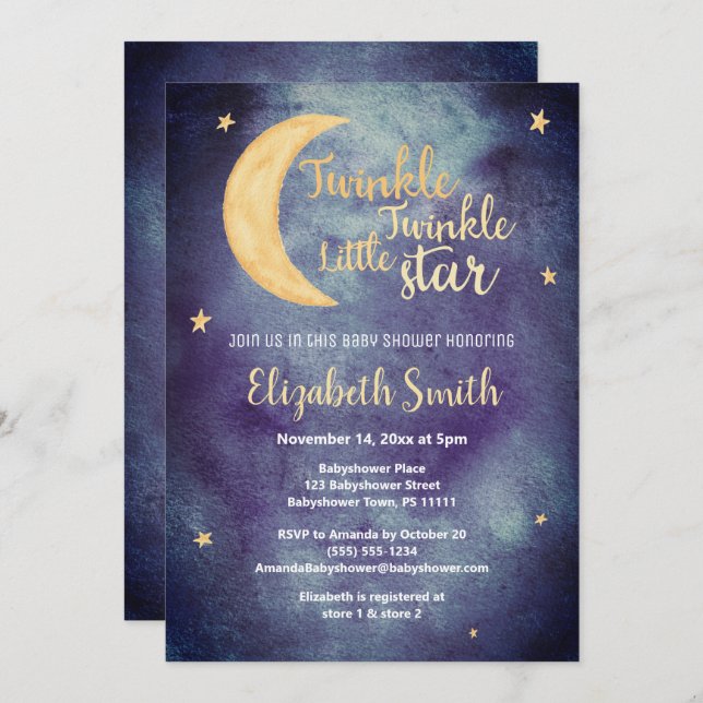 Twinkle Twinkle little star watercolor babyshower Einladung (Vorne/Hinten)